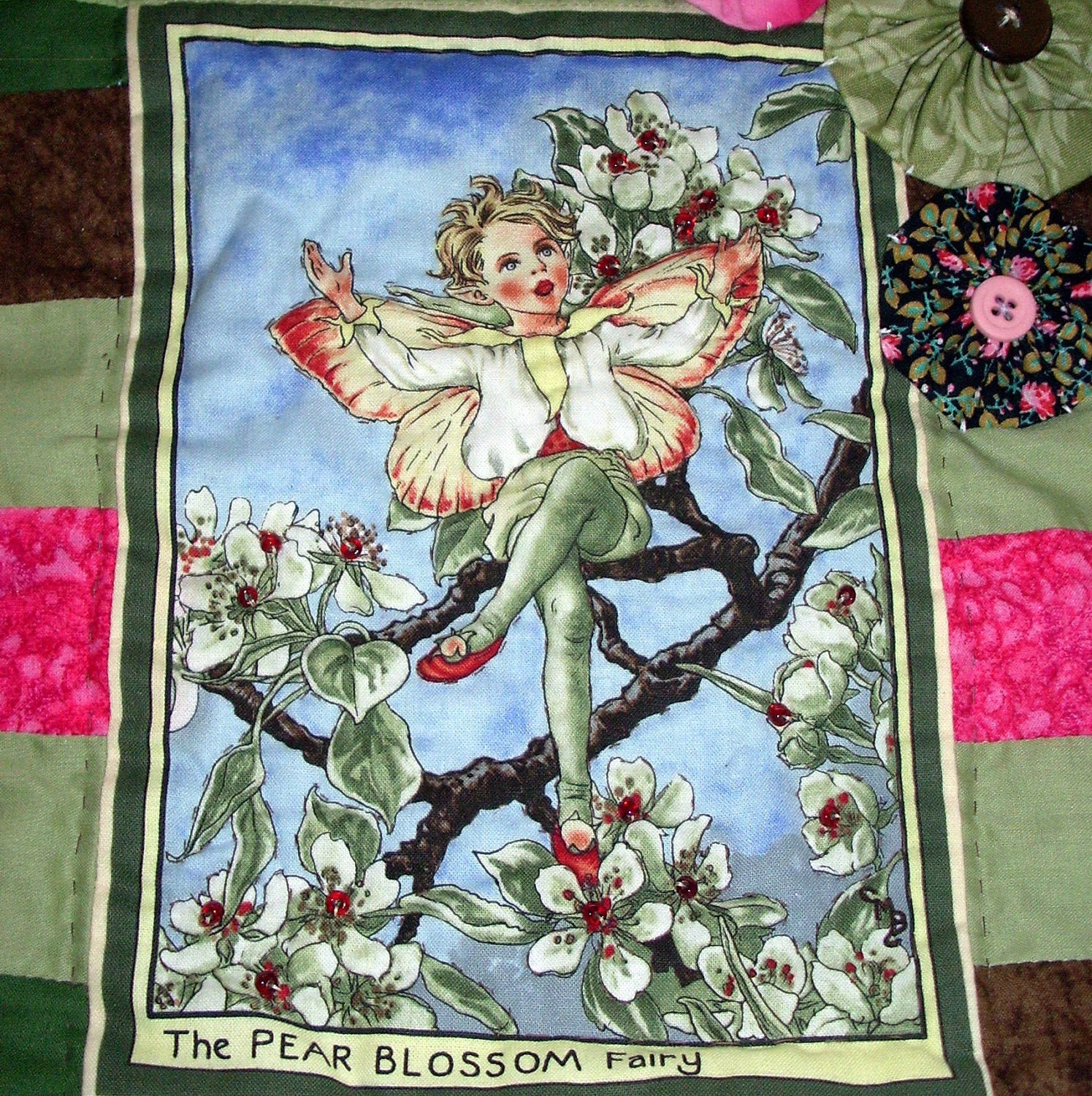 Flower Fairy Mini Quilt Handmade Cicely Mary Barker's Pear Blossom Flower Boy Fairies Nursery Room Decor