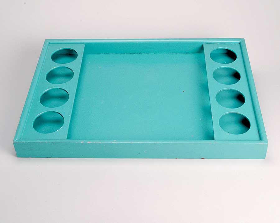 Vintage midcentury wooden turquoise drinks tray