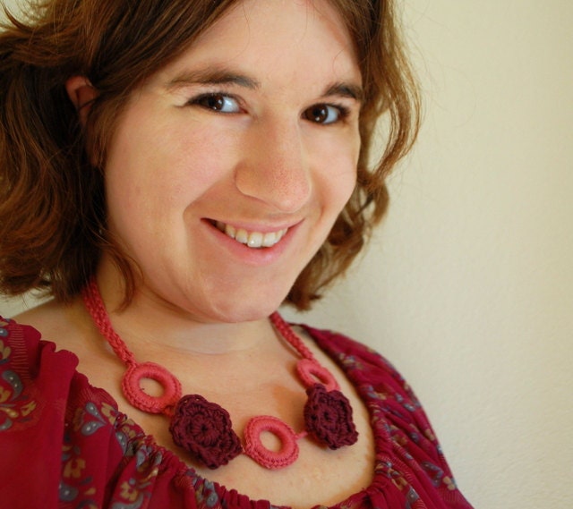 Crochet Mauve and Eggplant Necklace Womens Pink Purple Necklace Breastfeeding Necklace
