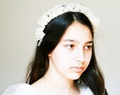 Ethereal French Antique Bridal Garland Art Nouveau Headdress Halo Crown Vintage Tiara Flower Blossom Wedding Goddess Heirloom Wax Halloween