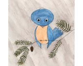 Original Painting, Blue Bird On A Pine Tree Branch, 8x10 Children Art