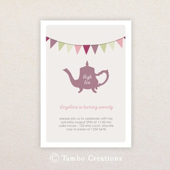 High Tea Invitations. Birthday or anniversary celebration. I Customize, You Print. Il_570xn