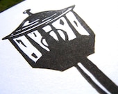 LINOCUT PRINT -  Black street lamp 8x10