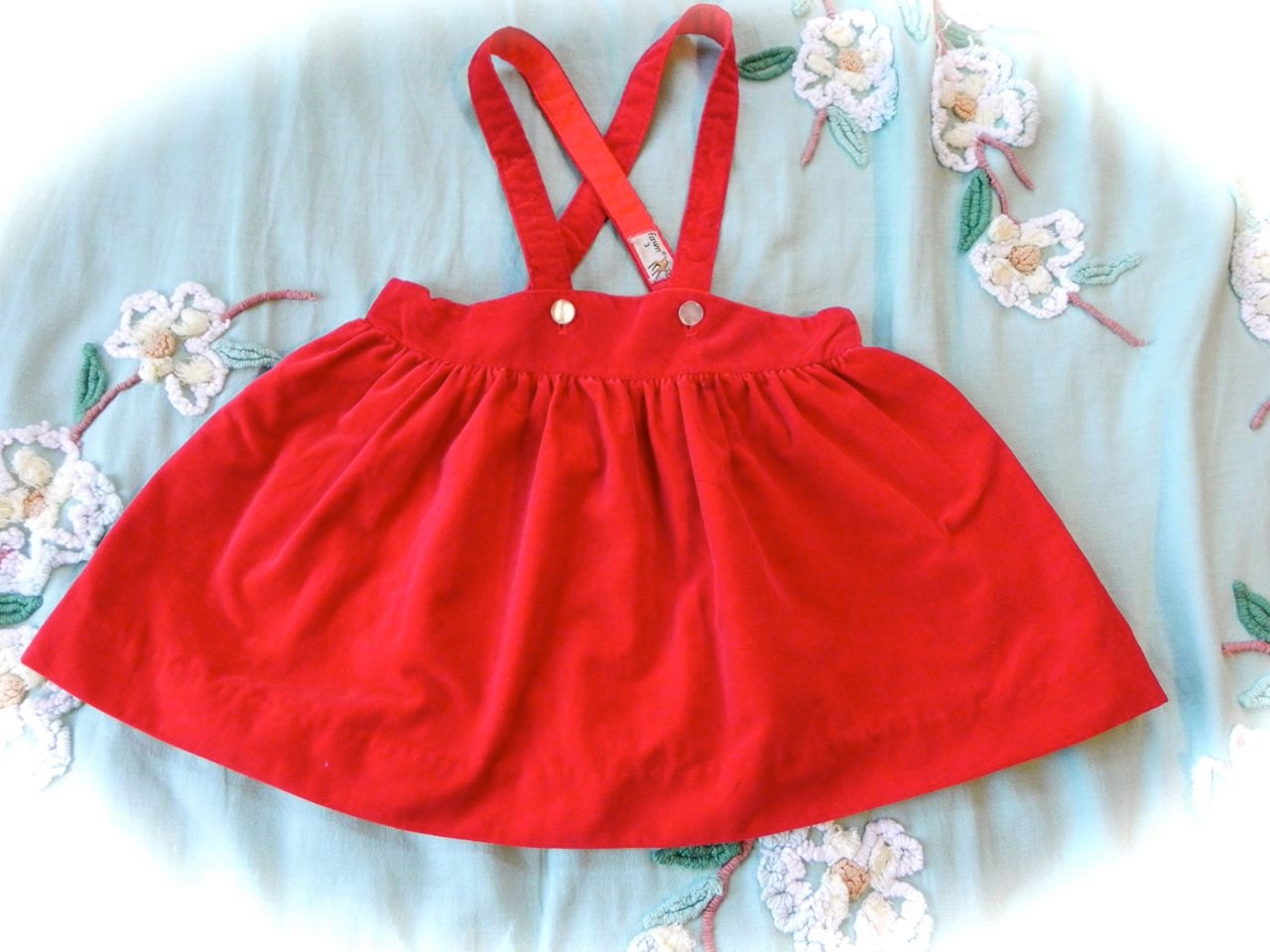 Vintage 50s 60s Girls Red Velvet Skirt Size 3 -on sale