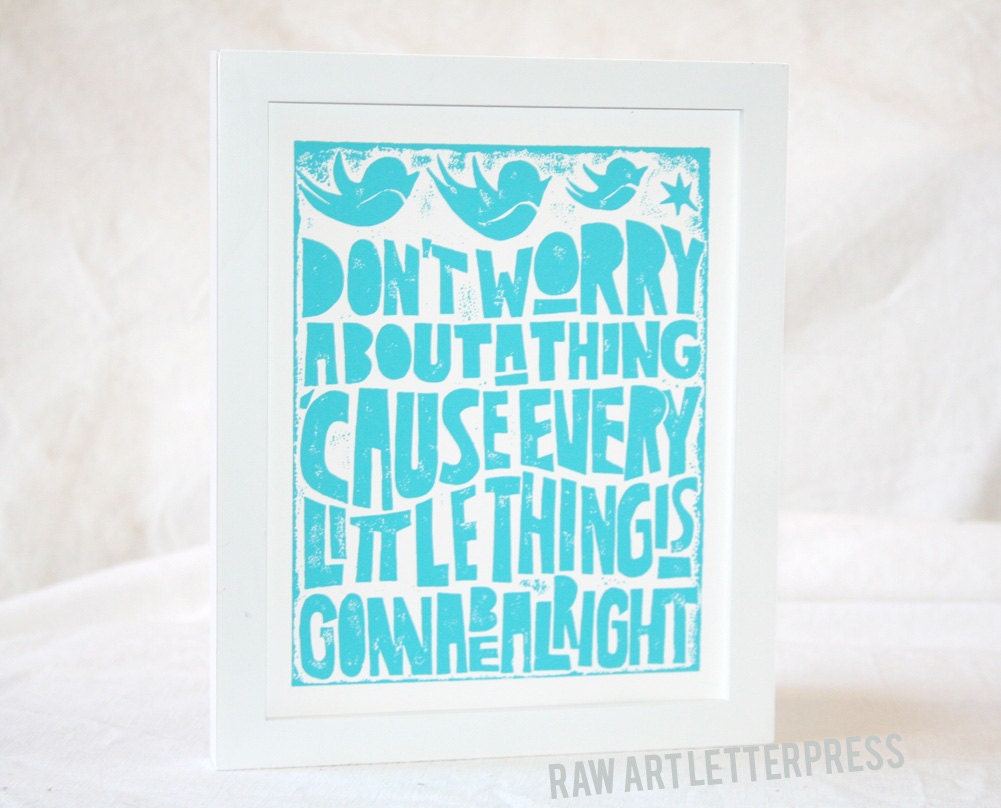 Bob Marley Wall Art, Music Typography Poster Rasta Nursery Art Print, Don't Worry, Three little Birds