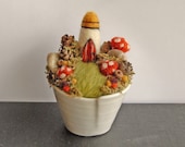 Fairy House In A Cup, Needle Felted, Tiny Waldorf Fantasy House, Castle