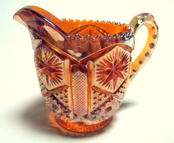 Vintage EAPG Imperial Glass Marigold Carnival Star and File pattern Large Creamer 1904   SOLD  RESERVE for Della