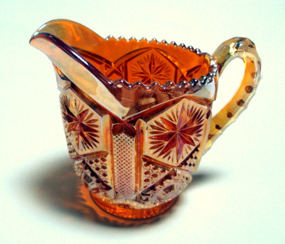 Vintage EAPG Imperial Glass Marigold Carnival Star and File pattern Large Creamer 1904   SOLD  RESERVE for Della