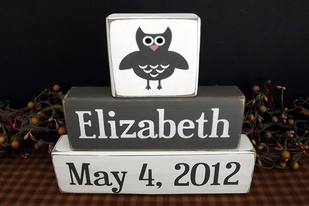 Owl Custom Personalized primitive wood blocks