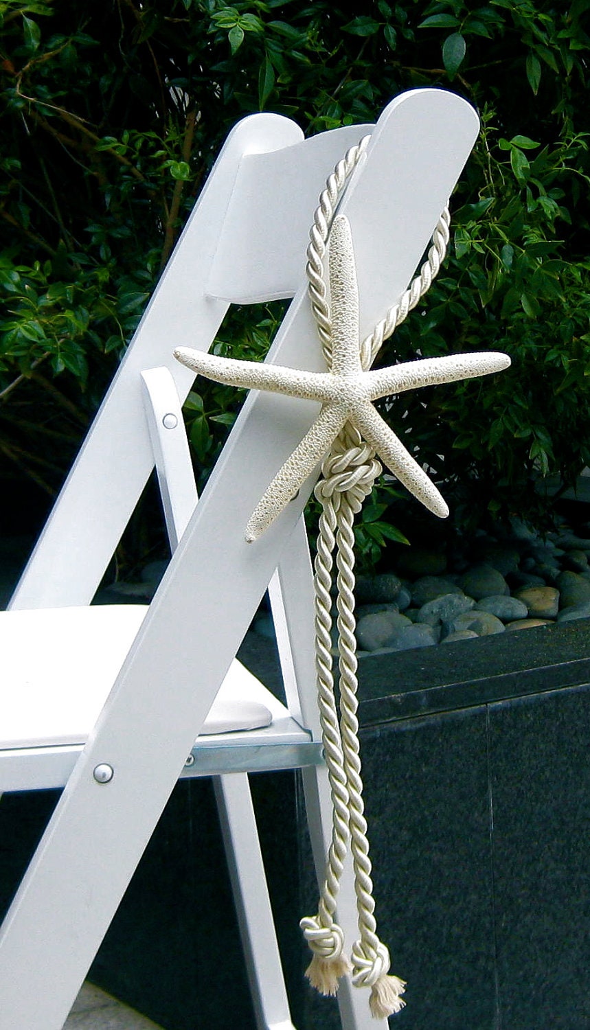 Beach Wedding Starfish Chair Decoration - Natural White Starfish 6-7 in.