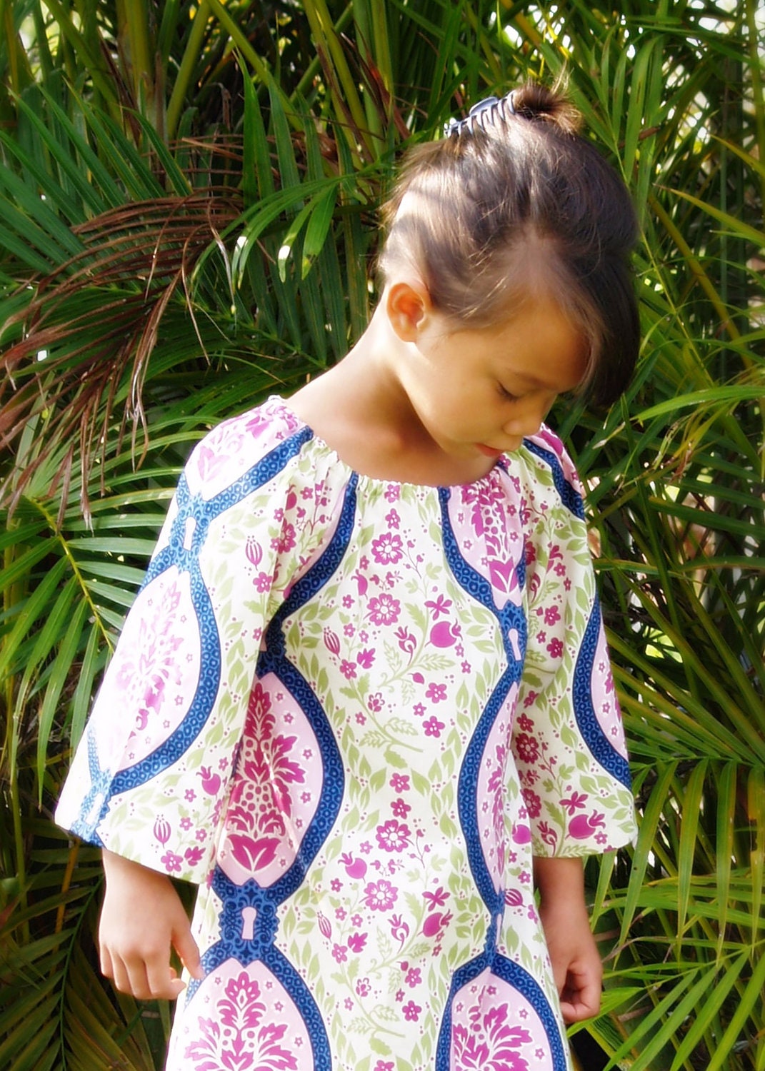 Girls Peasant Dress Midnight Garden Damask Tunic Dress 6mos to 12