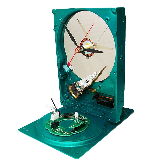 Metallic Eco-Green Painted Computer Hard Drive Clock.