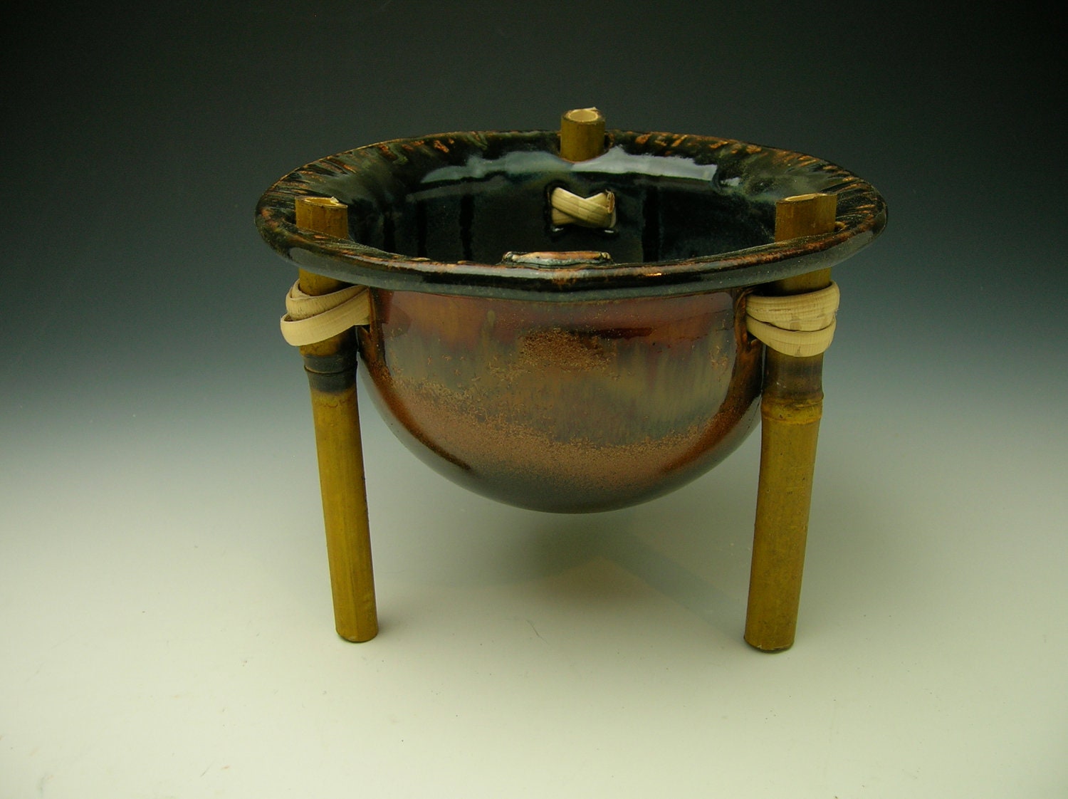Handmade Rustic Bowl with Bamboo Legs