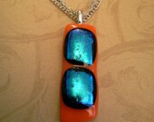 Fused Glass Necklace in Orange and Blue Dichroic SRAJD