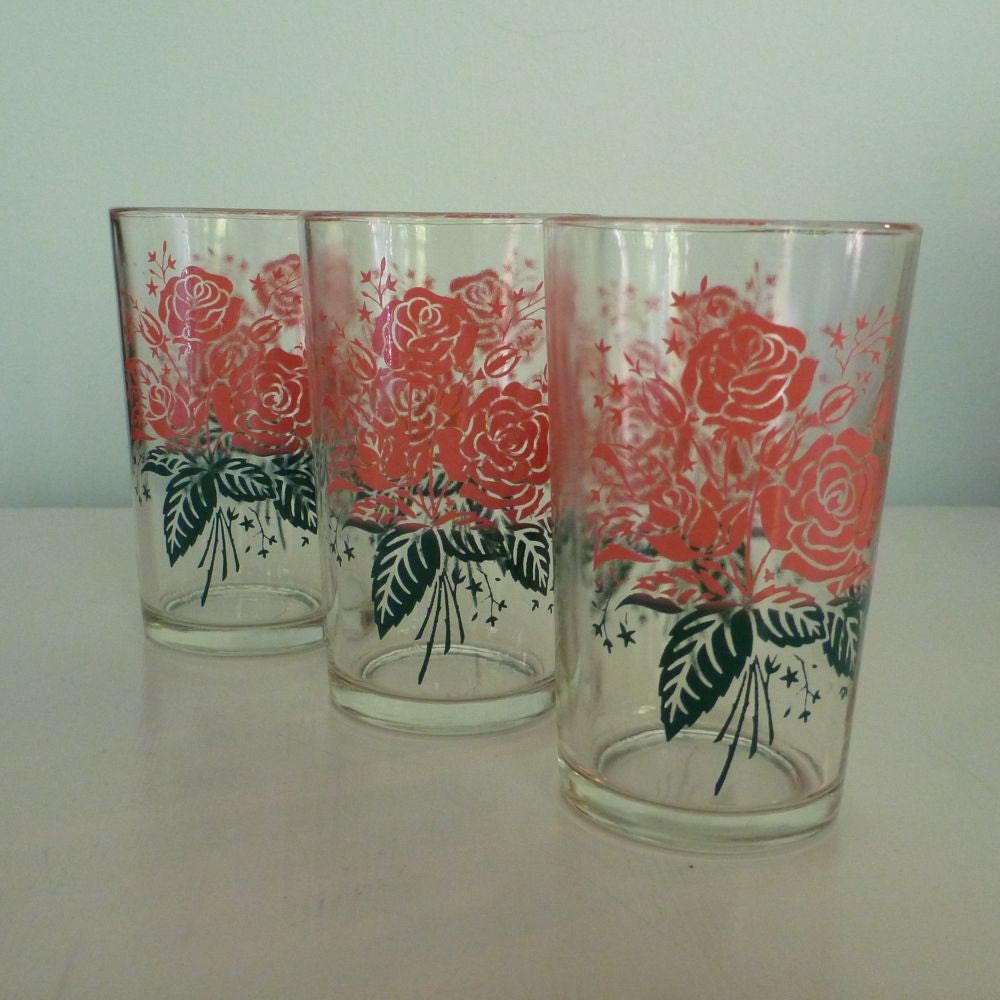 vintage pink rose juice swig glasses (set of 3)