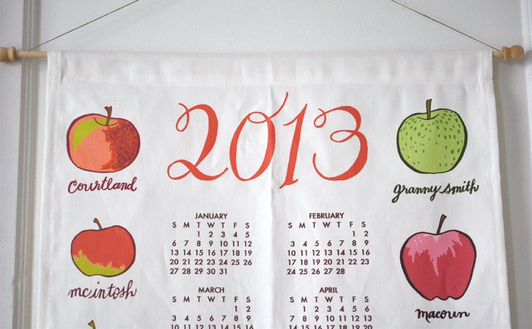 SALE - 2013 calendar - apple varieties - tea towel calendar - kitchen calendar
