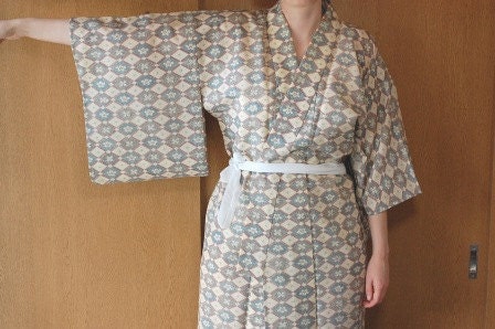 Kimono With Dotted Ornamental Design On Beige Ground