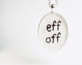Eff Off Necklace hand embroidered black white silver plated felt