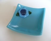 Turquoise Blue Organic flower fused glass mini dish
