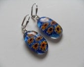 Turquoise - yellow millefiori   glass used flower earrings
