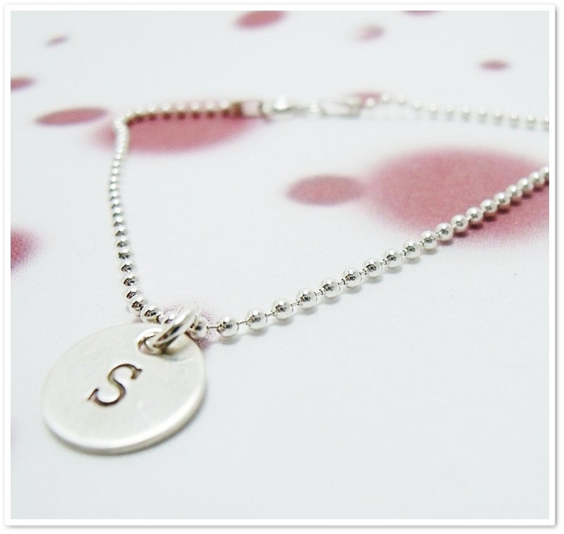 SALE -Hand Stamped Bracelet - Charm Bracelet - Sterling Silver Tiny Tag - Personalized