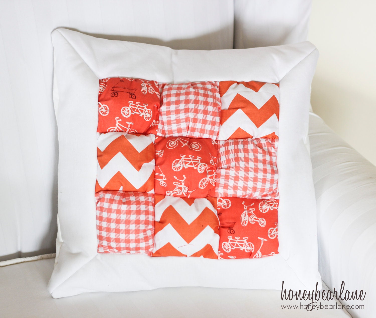 Sale--Puff Pillow in Tangerine Unbound--READY TO SHIP