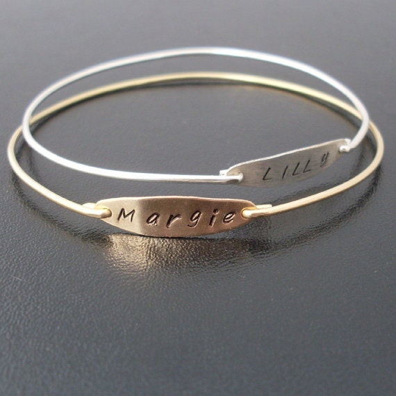 Hand Stamped Bracelet, Custom Name Bracelet, Name Bangle, Gold, Personalized Name Bracelet, Custom Name Jewelry, Stamped Name Jewelry
