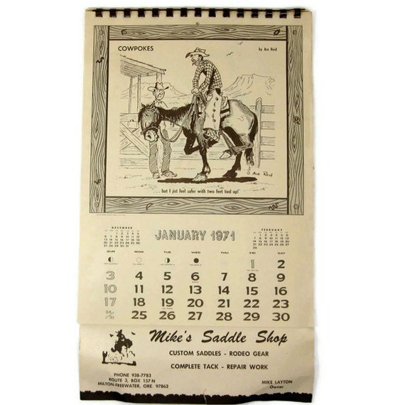 Ace Reid Cowpokes Calendar from 1971