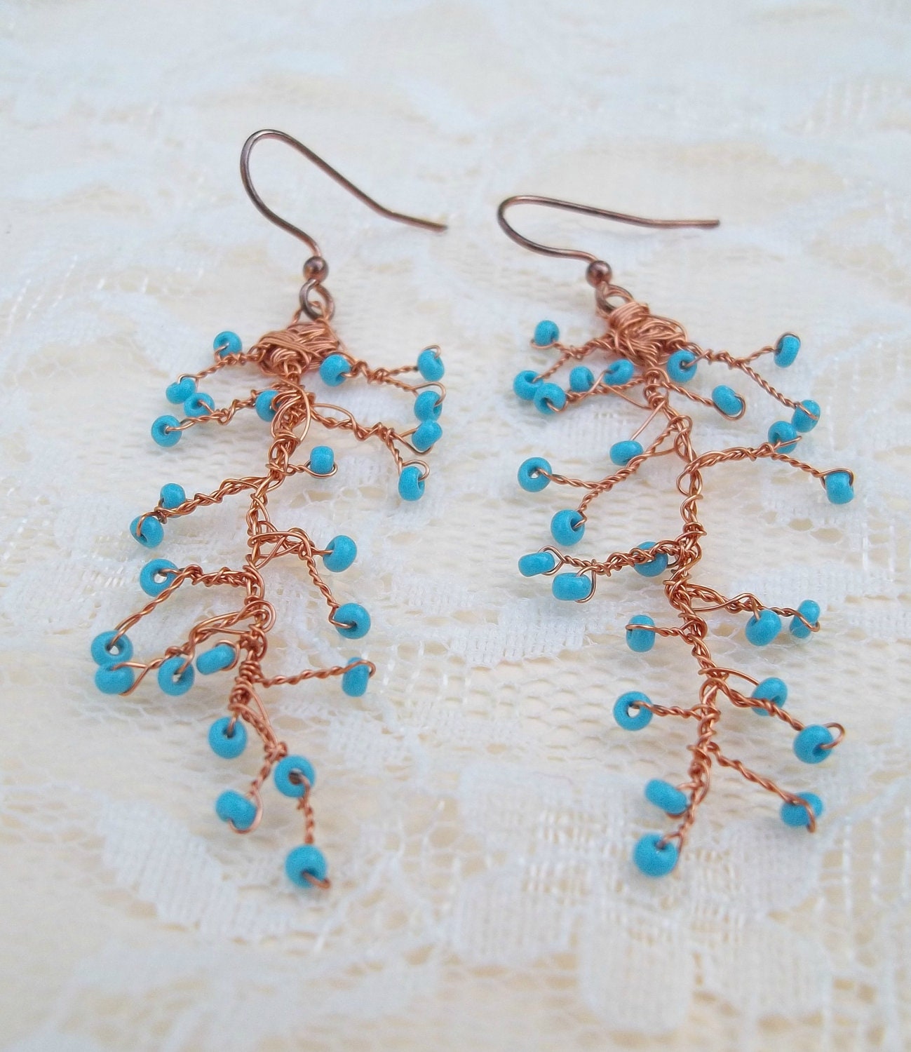 Clearance Sale 20% Off-Turquoise and Copper Wirework Branch Earrings