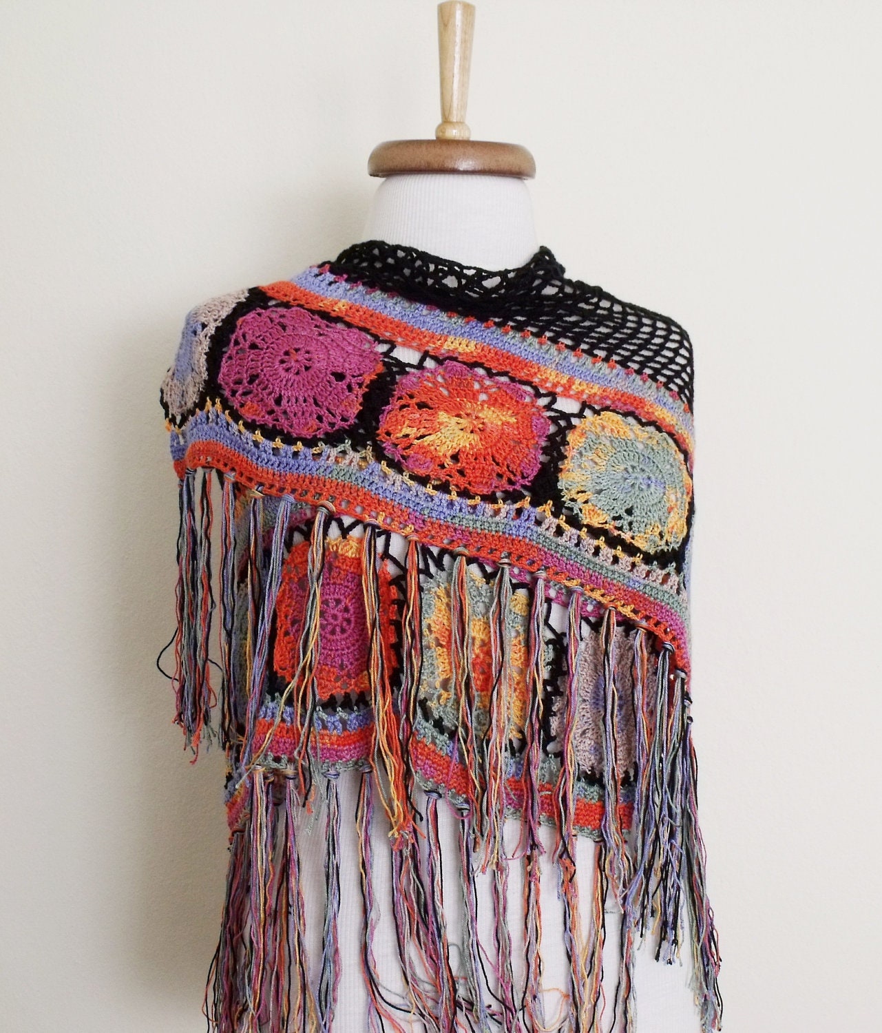 Black and Multicolor Shawl-Ready for shipping-Christmas gift