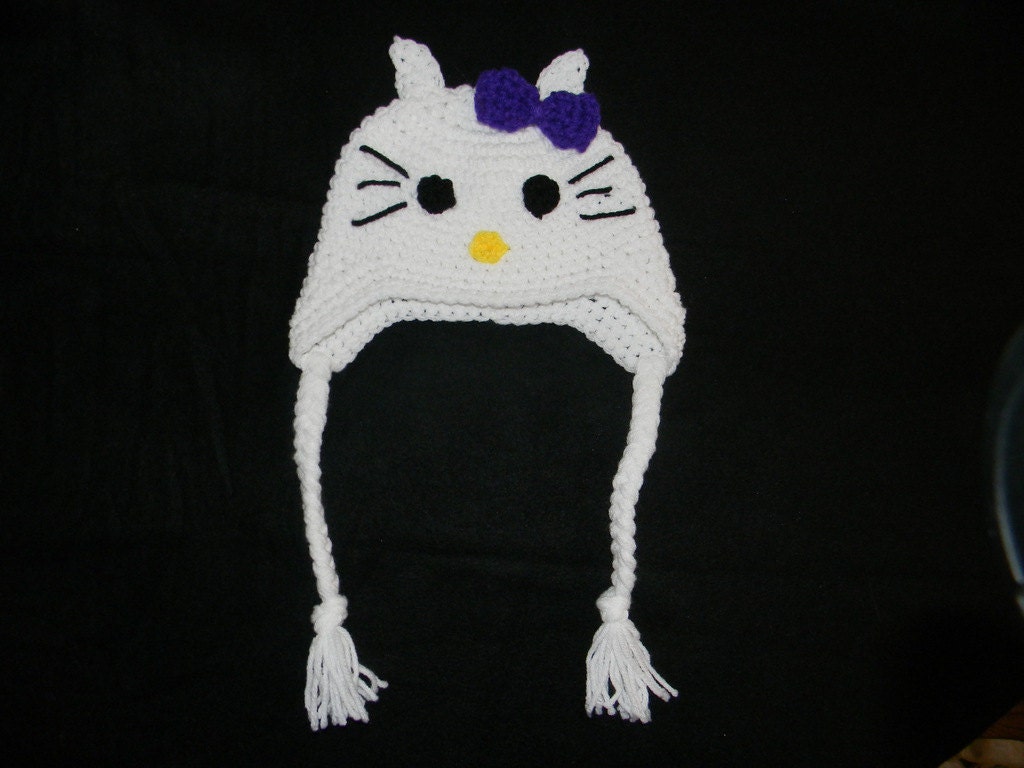 Hello Kitty Crocheted Hat with Earflaps(available in all sizes baby to adult))
