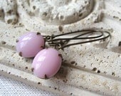 Pink Jewel Earrings, Light Pink Glass Vintage Jewels, Rose Smoke, Crystal Earrings, Opaque Jewels
