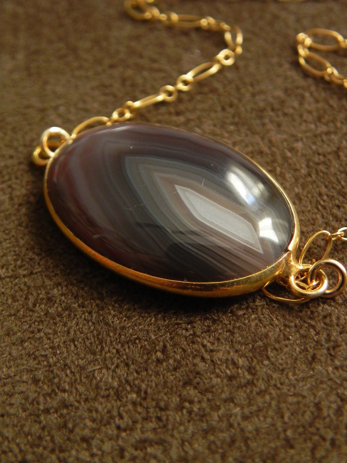 Large Botswana Agate Vermeil Pendant and 14kt Gold Filled Necklace