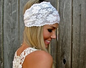 Wide Stretch Lace Headband in Ivory Cream (off white)