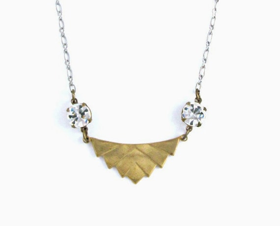 Jewelry Geometric Necklace Chevron Necklace Art Deco Necklace Rhinestone Necklace Gold Pendant Silver Jewelry - Sparkle Deco