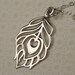Small Peacock Feather Silhouette Necklace, Sterling Silver Pendant, Small Charm Jewelry, Bird Feather Fashion