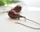 Drops of Crimson Red Earrings - Faceted Ox Blood Quartz - Long Dangle