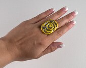 Yellow Rose Ring Handmade Ring with Polymer Clay and Adjustable Antique Silver Band