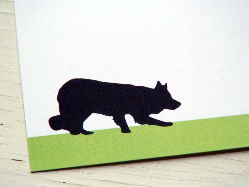 Border Collie Herding Pose Personalized Stationery - Dog Silhouette Flat Cards - Green and White Thank You Notes - Set of 10