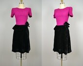 1940s dress . 40s Magenta Sequins .  Black Velvet .  Peplum .  Cocktail Party Dress