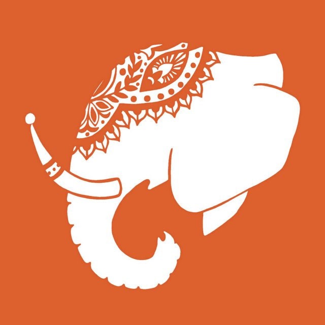 BOGO SALE - Bright Orange and White Decorated Indian Elephant Head Silhouette Digital Art Print  - 8 x 10 Home Decor Wall Art - Adorned