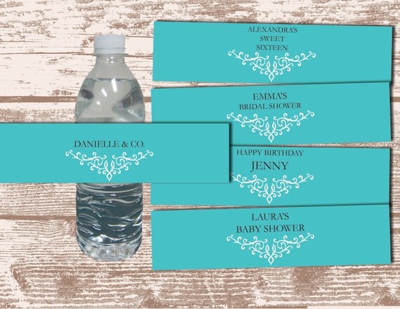PRINTABLE PDF Wedding/ Bridal Shower Robins Egg Blue Personalized Water Bottle Wraps Il_570xn