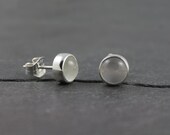 White Moonstone Earrings, Silver Post Earrings
