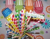 Paper straws and Treat Cups 20 Treat Cups & 24 Paper Straws Pink, Lime, Yellow, Blue,Red, Orange Combo