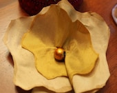 ON SALE hair accessories, gold handmade dupioni silk flower, with foiled bead center on a clip 3"