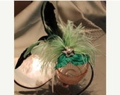 ON SALE Hair accessories,Green Brooch Fascinator , Bridal Party Headpiece,Fascinator, fascinator with feathers and pearl brooch
