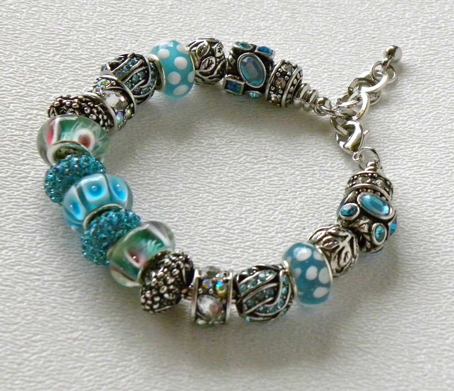 Handmade European Charm Bead Aqua Bracelet