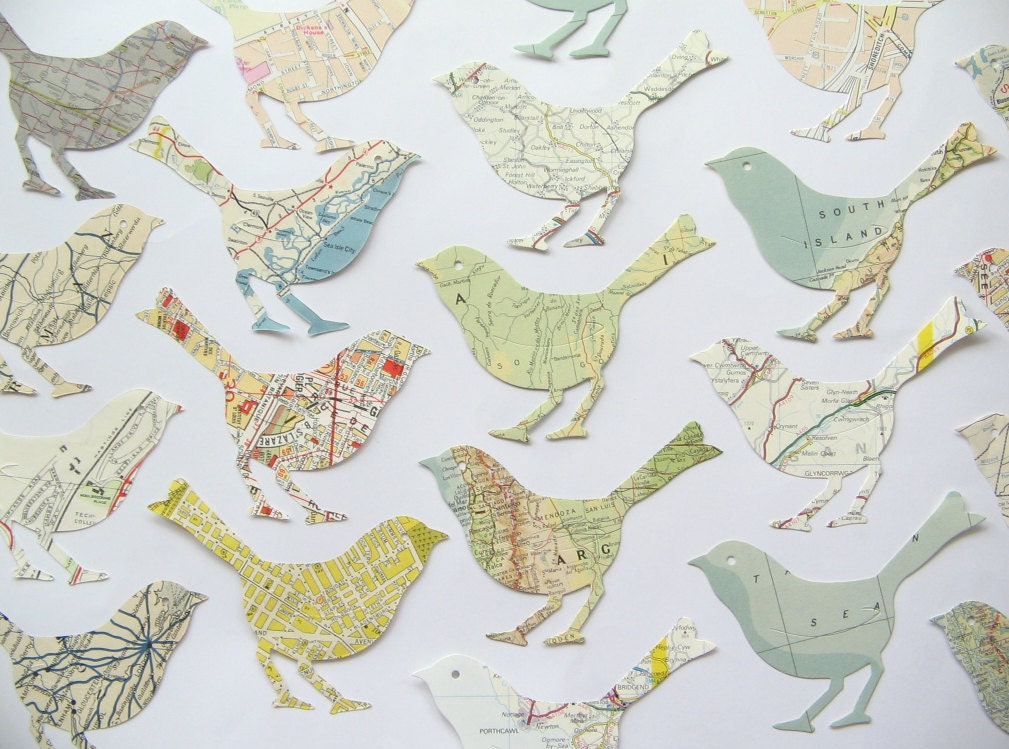 Vintage Map Die Cuts - Standing Birds