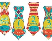 Tie Monthly Onesie Stickers Personalized (Tribal Tie) - Includes Newborn and Extra-Large 12 Month Stickers - Baby Month Stickers