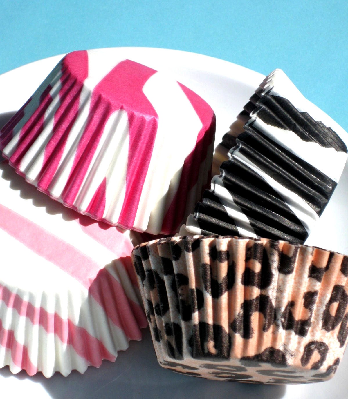 Animal Print Cupcake Liners with Zebra Stripe and Leopard Print - 4 styles (72 - 18 of each)